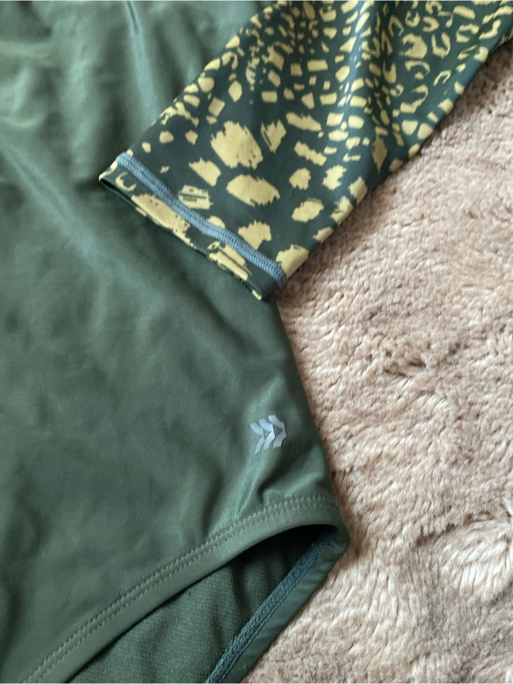 all in motion Olive Green Long-Sleeve One-Piece Swimsuit with Gold Print - Picture 3 of 8